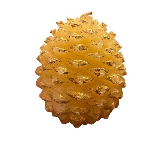 5" Pinecone Candle Set Of 2 Gold & Cream Decorative Candles For Home Decor Or Ho - Picture 5 of 6